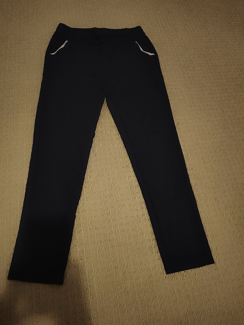 Black Straight-Leg Knit Pants with Contrast Pocket Trim
